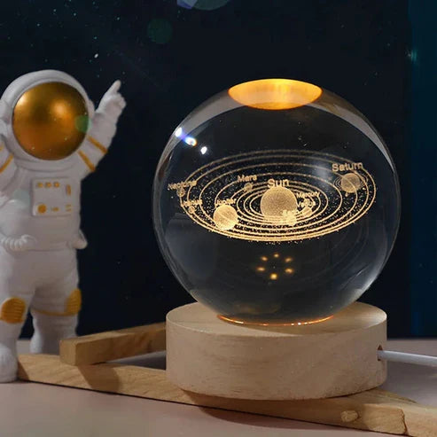 3d Galaxy Solar System Crystal Ball Night Light With Wooden Base For Boys And Girls (random Designs)